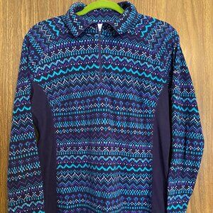 Columbia 1/4 Zip Fleece Geometric Winter Print Purple Teal White Blue Womens XL